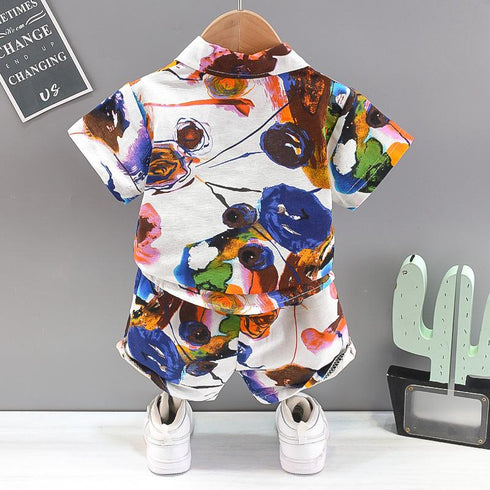 Children's Ink Painting Short Sleeved Shorts Two-piece Set